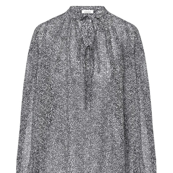 ANINE BING Abigail Tie Neck Silk Blouse In Black And White - Picture 3 of 6